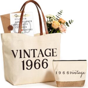 Giftota Gift Woman 60th Birthday, Vintage 1966 Gift Set for Women, Canvas Tote Bag with Leather Handles & Cosmetic Bag, Back in 1966 Birthday Gift