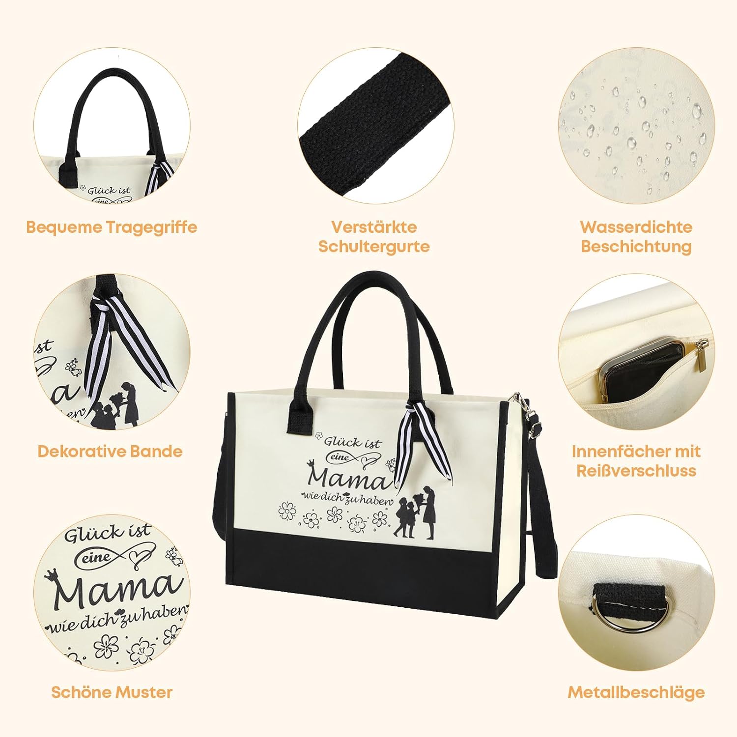 Seutgjie Gifts for Mum, Mother's Day Gift with Greetings Card, Mum Bag, Canvas Shopping Bag, Carry Bag, Cosmetic Bag Set for Birthday, Mother's Day, Christmas – Bild 5
