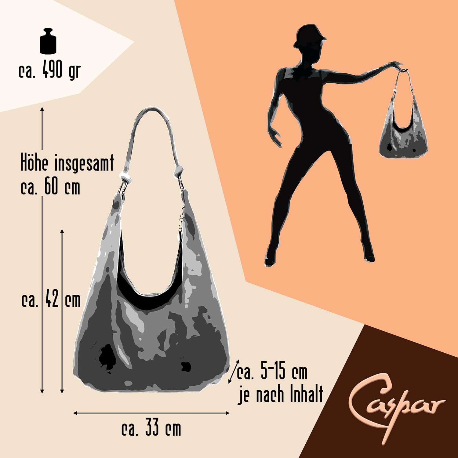 Caspar Large Women's Vintage Suede Bag Velvet Soft Leather Shoulder Bag - Classic Line - Model No. 617 - Made in Italy – Bild 6