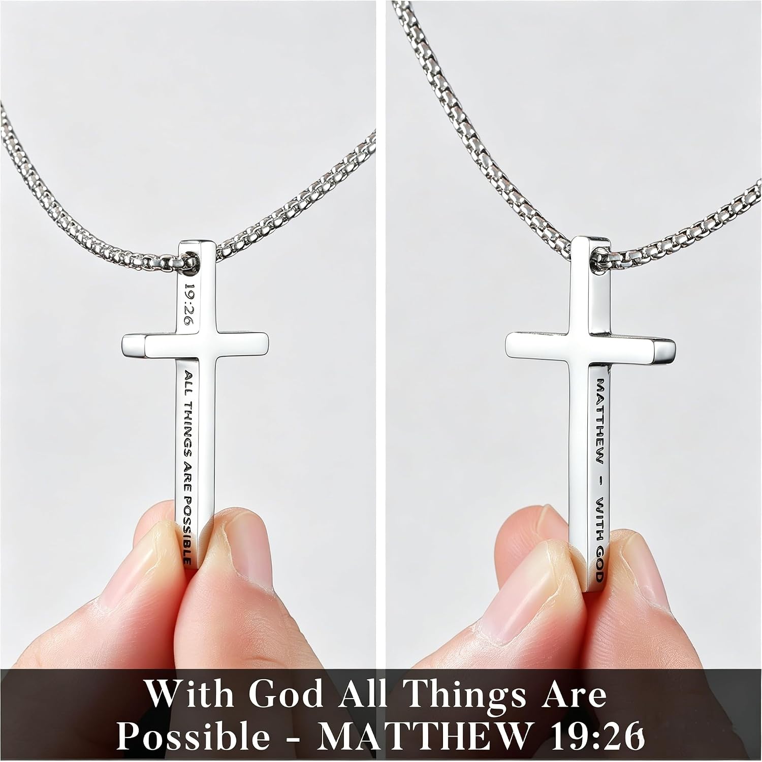 M MOOHAM 2pcs Stainless Steel Cross Necklace Set for Men Silver Black Heavy Duty Cuban Snake Chain Jewelry Valentine's Day Gift for Men Teens – Bild 5