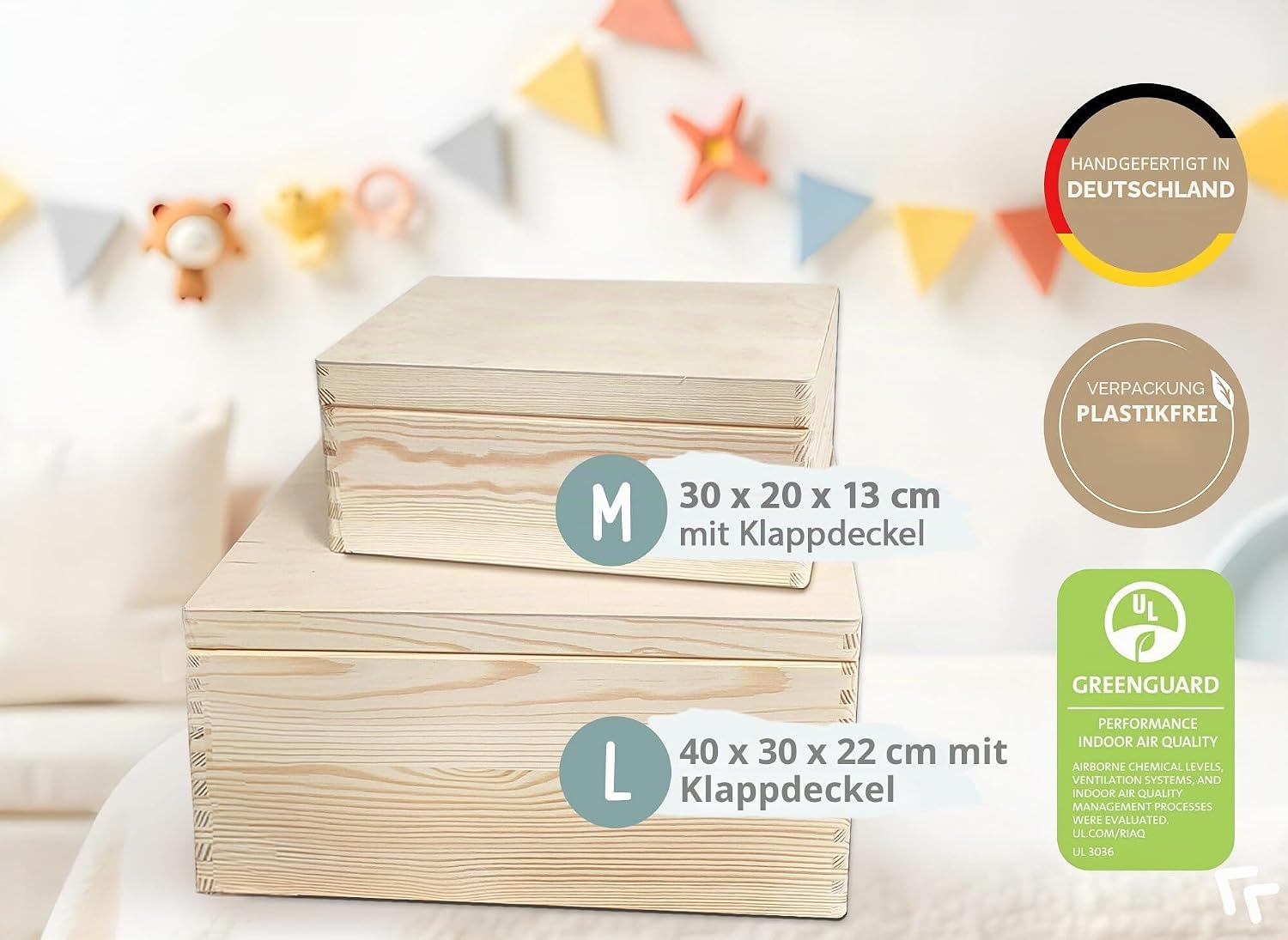 Little Deco Baby Keepsake Box, Personalised Forest Animals, 40 x 30 x 22 cm, Christening Gift, Wooden Box with Name, Gift for Birth for Boys and Girls, XHL1050-02 – Bild 6