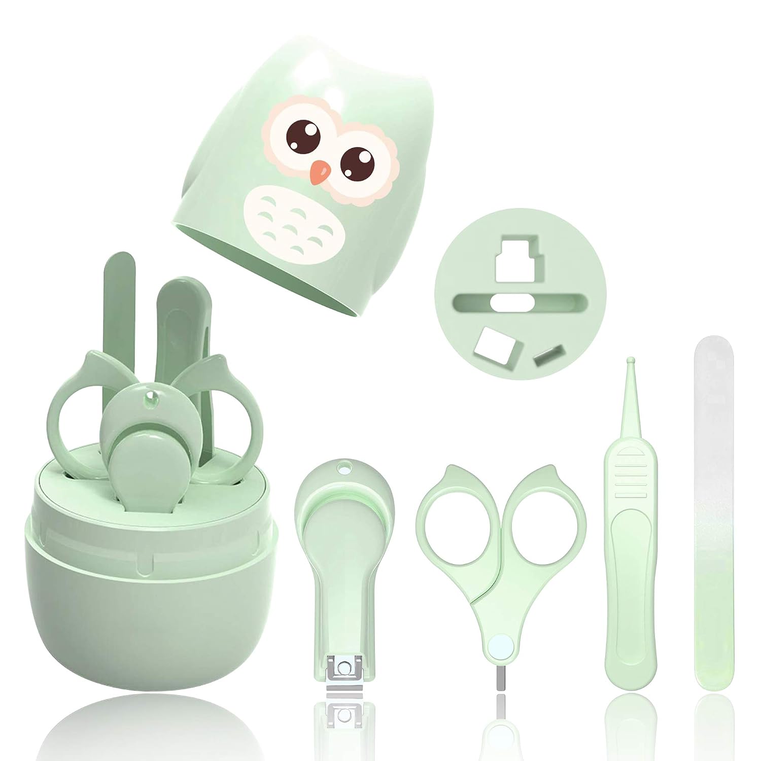 Baby Care Set With Baby Nail Scissors, For Fingernails And Toenails, With Nail Clippers, Nail Scissors, Nail File and Tweezers For Children And Newborns In Sweet Owl Gift Packaging (B)
