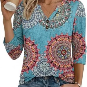 Cuptacc Women's Summer V-Neck 3/4 Sleeve Top Elegant Business