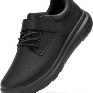 FitVille Extra Wide Men’s Health Shoes with Microfibre Leather Business Casual Shoes Adjustable Trainers Comfortable Cushioning Walking Shoes for Wide Feet