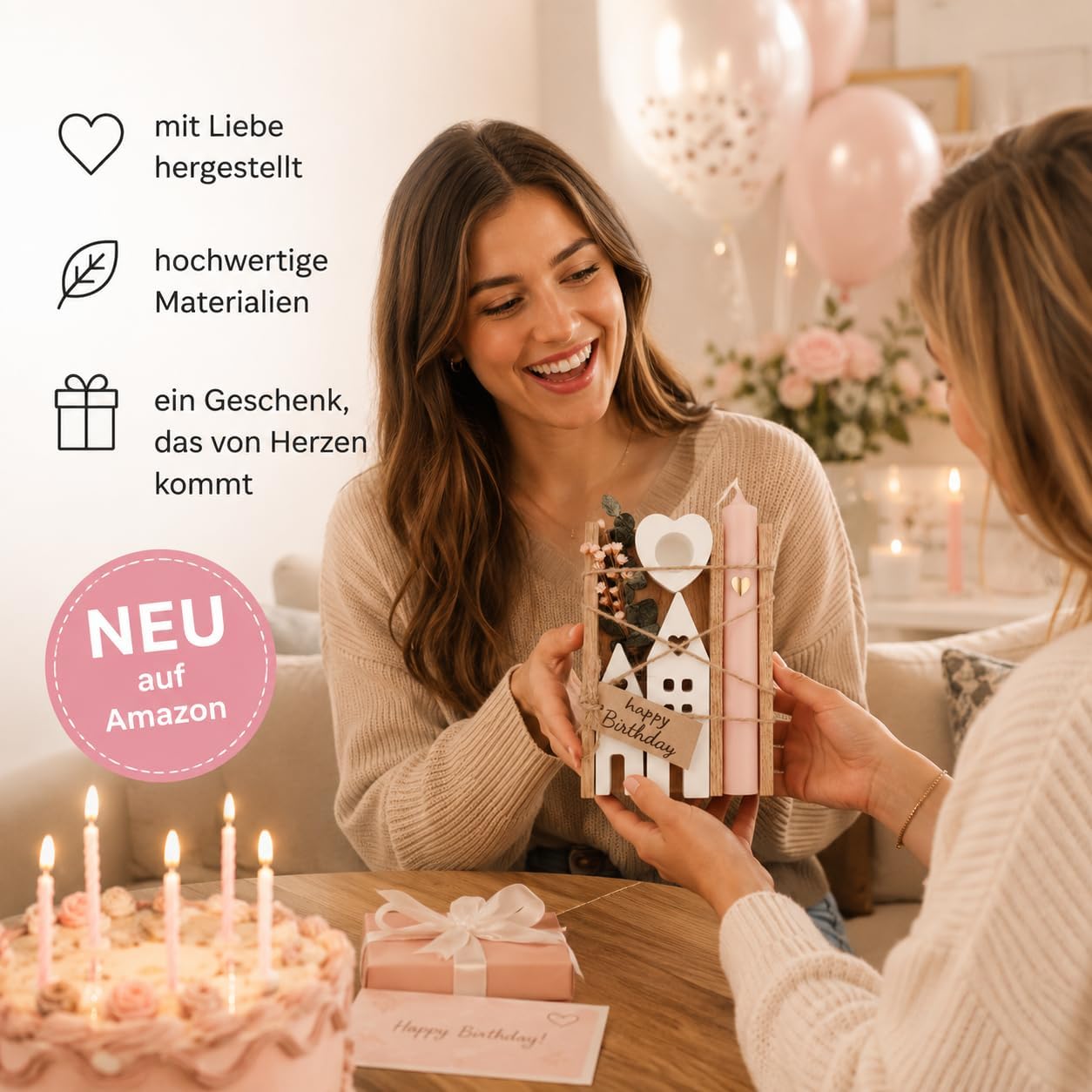 Candle Gift Set for Birthday Women or Girlfriend | Gift | Light Houses Candle Decoration with Dried Flowers – Bild 7
