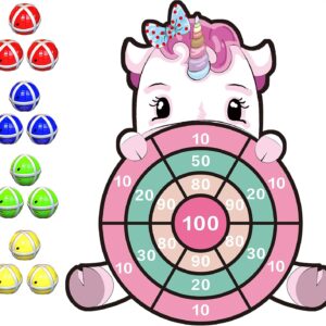 Unicorn Toy for 4-9, 63 cm Unicorn Gifts for Girls Children Dartboard with 12 Sticky Balls, Indoor and Outdoor Throwing Game Set for Children Large and Small, Birthday Gift for 4-11