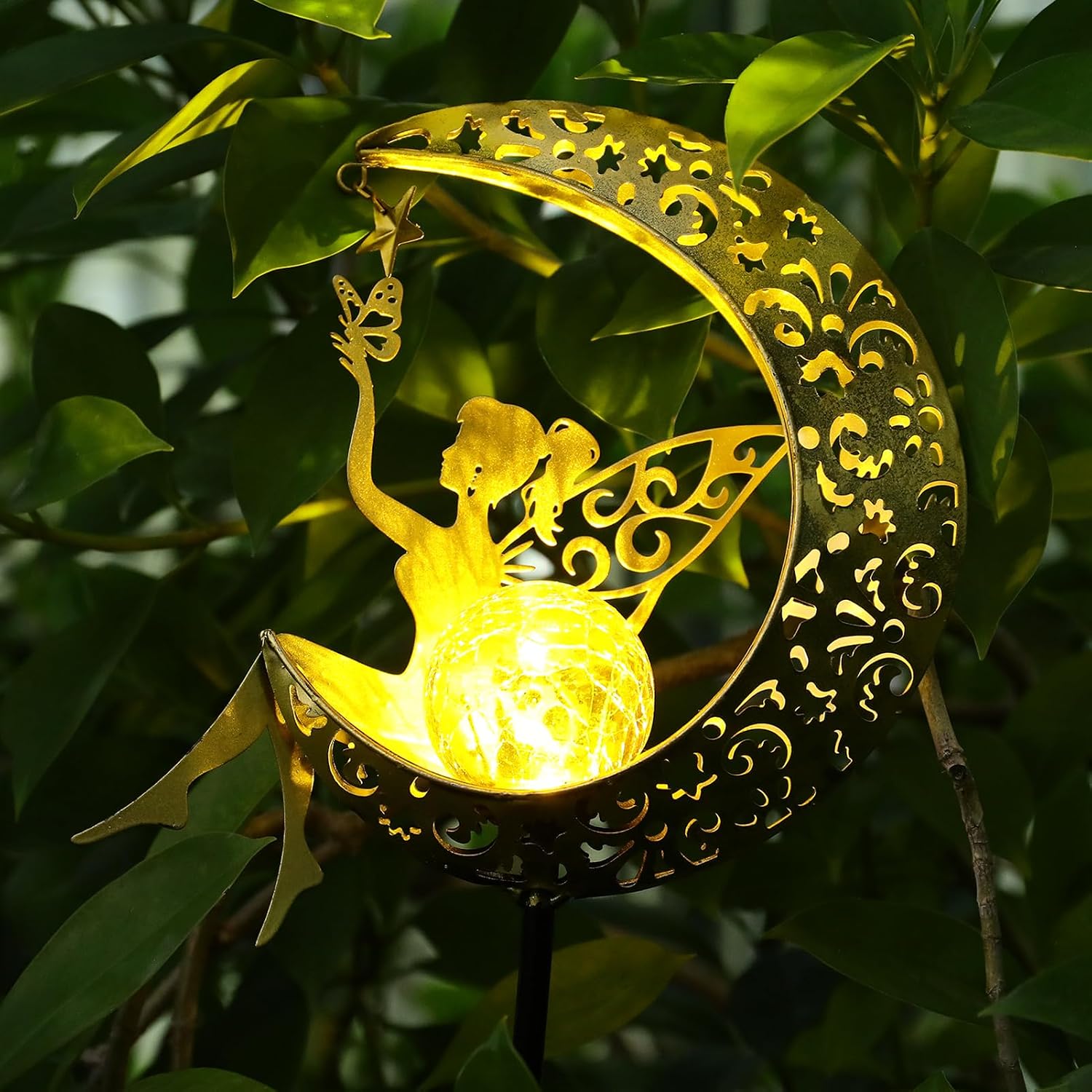 ZKLiLi Solar Lights, Outdoor Garden Decorations, Moon Fairy Solar Light, with Solar Crinkle Glass Ball, Waterproof Warm Yellow LED Light Decorations for Gifts for Mother, Grandmother and Women – Bild 6
