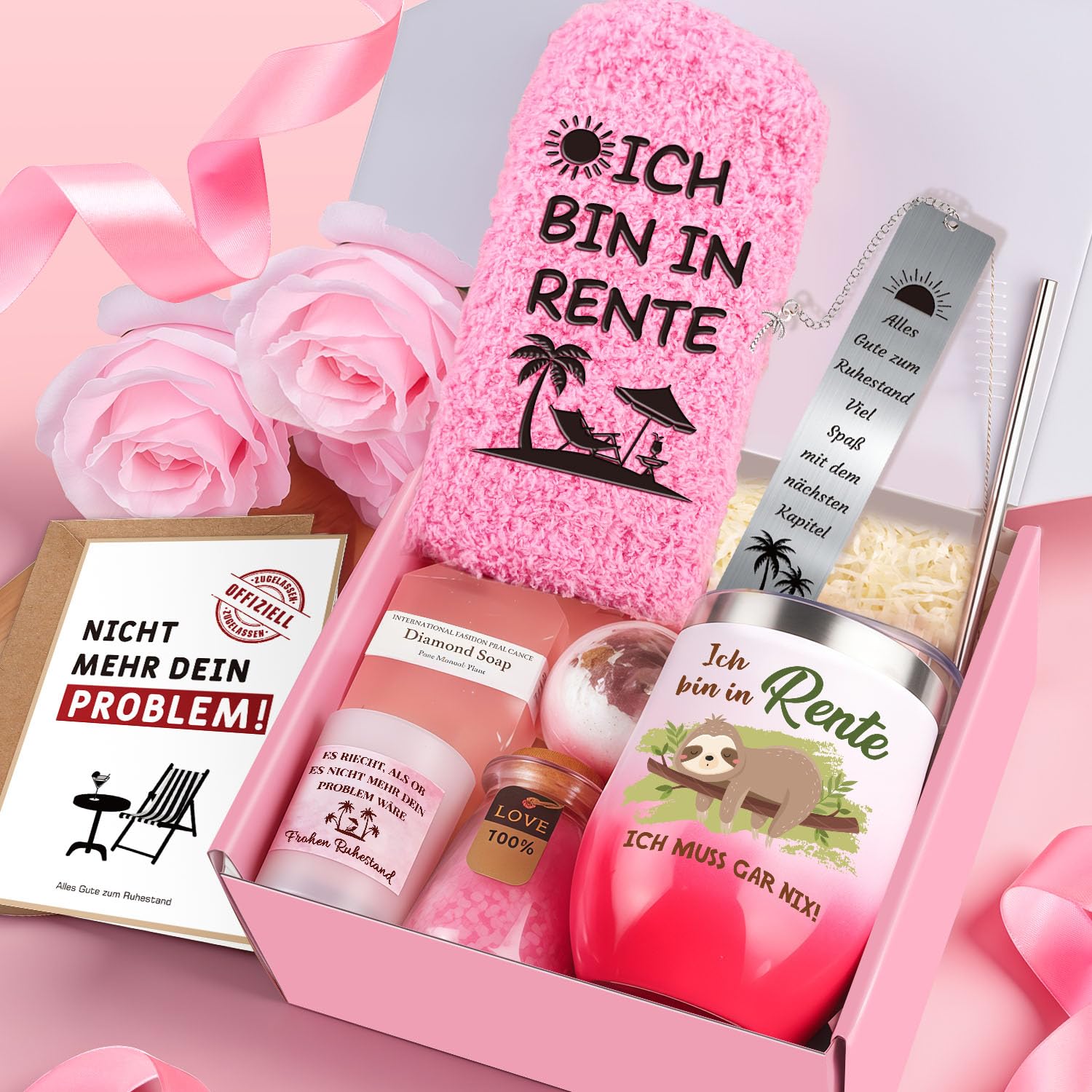 Giftota Retirement Gift Box Women, Retirement Entry Gift Woman Farewell Colleague, Pink Thermal Mug Wellness Gift Box, Funny Socks Retirement Pension, Farewell Gift Colleague – Bild 6