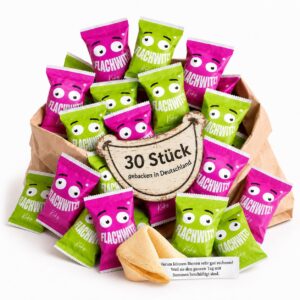 Lucky Biscuits Flat Jokes Pack of 30 Green and Pink Lucky Biscuits Funny Flat Jokes for Children and Adults for Party, Birthday, Candy Bar, Gift Biscuits Freshly Baked Vegan & Made in Germany