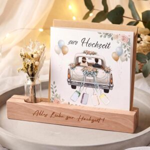 Maitys Set of 4 Wedding Money Gift Including Large Wooden Card Holder Wedding Card Money Gift with Envelopes Wedding Gifts for Bride and Groom Wedding Gift Money Honeymoon Gift