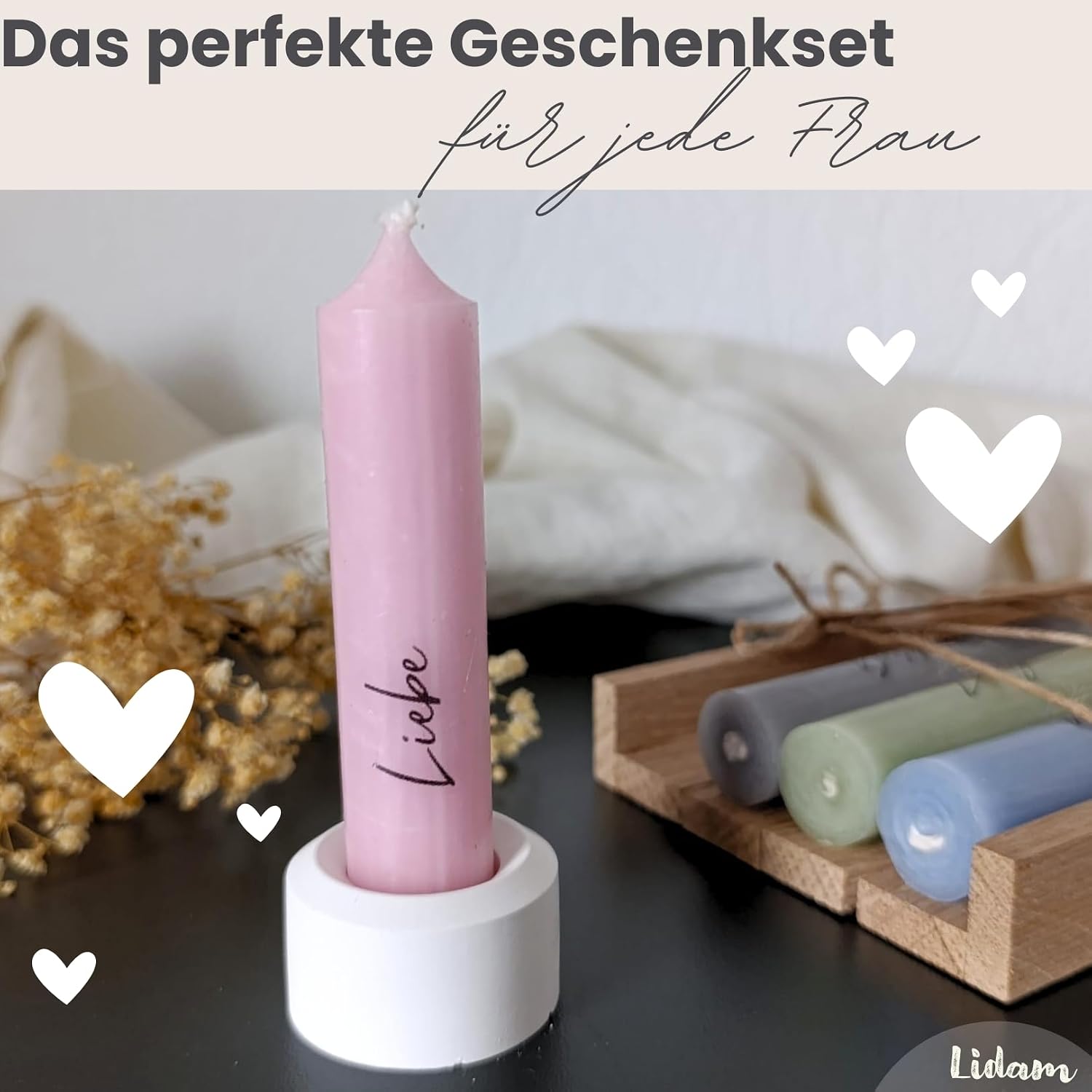 Candle Gift Set | Take What You Need | Candle Holder & Dried Flowers - Stylish Gifts for Women, Girlfriend, Gifts for Mum, Favourite Person, Gift Set Women – Bild 2