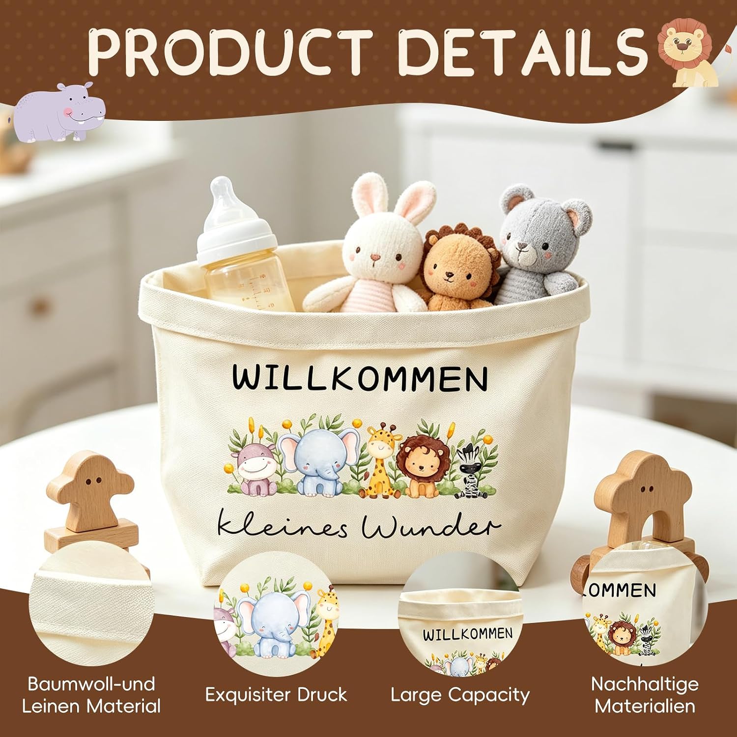 Baby Gift Storage Basket, Welcome Little Wonder 38 x 22 x 15 cm, Gift for Birth Boy Girl Fabric Basket, Baby Gifts for Birth Girl Baby Shower Christening Newborn Decoration – Bild 3