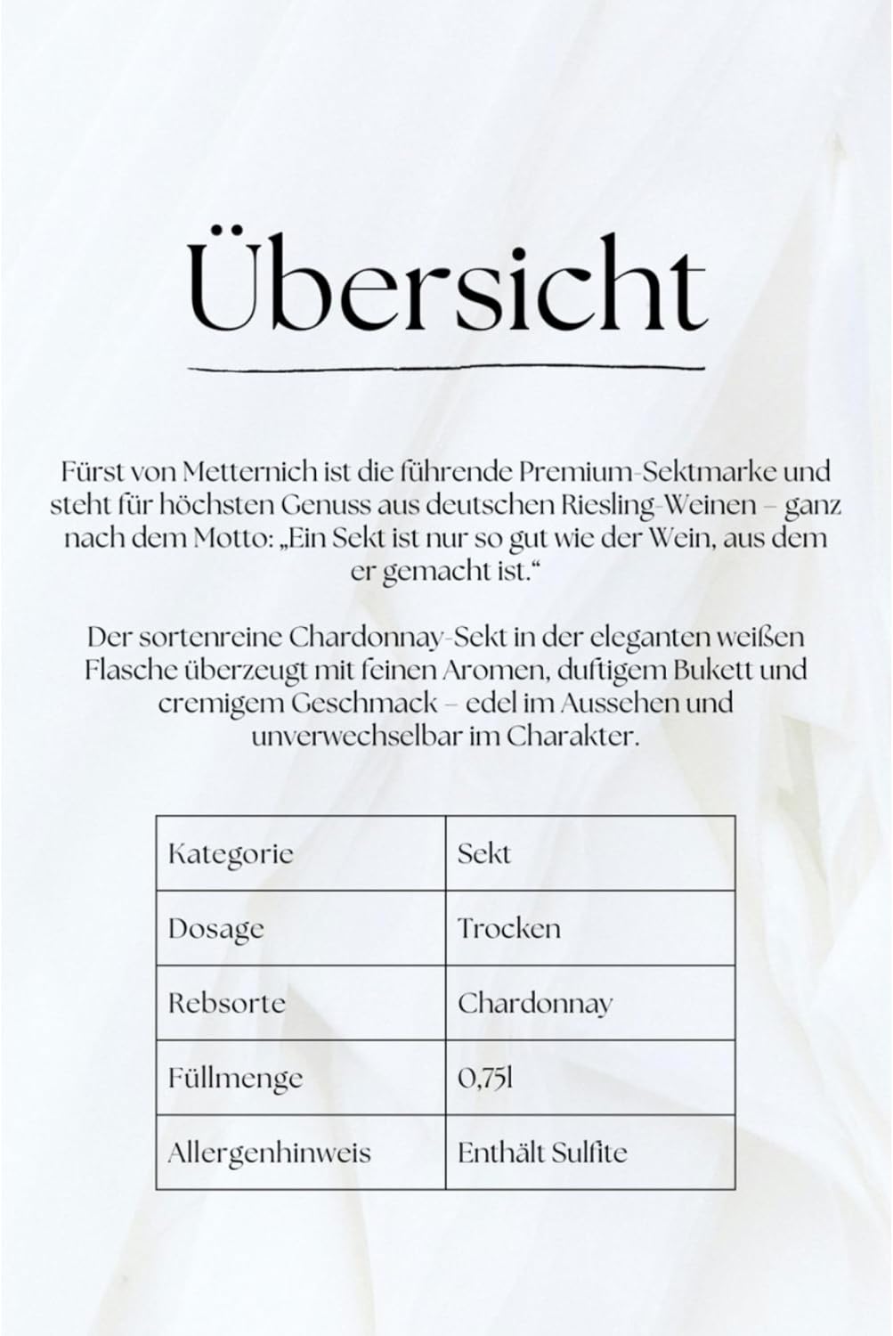 Fürst von Metternich Sparkling Wine (6 x 0.75 L) - Elegant White Bottle, Aromatic Bouquet with Pear, Melon and Mirabelle, Finely Balanced, High-Quality Chardonnay Cuvée from Rheingau – Bild 3