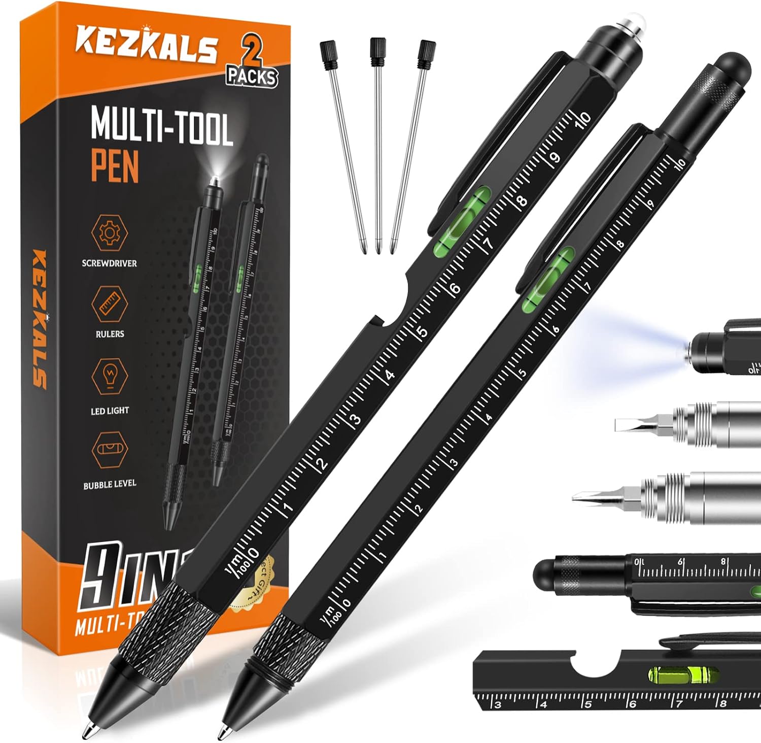 KEZKALS Gifts for Men, 2 Pack 9 in 1 Ballpoint Pen, Men's Gifts
