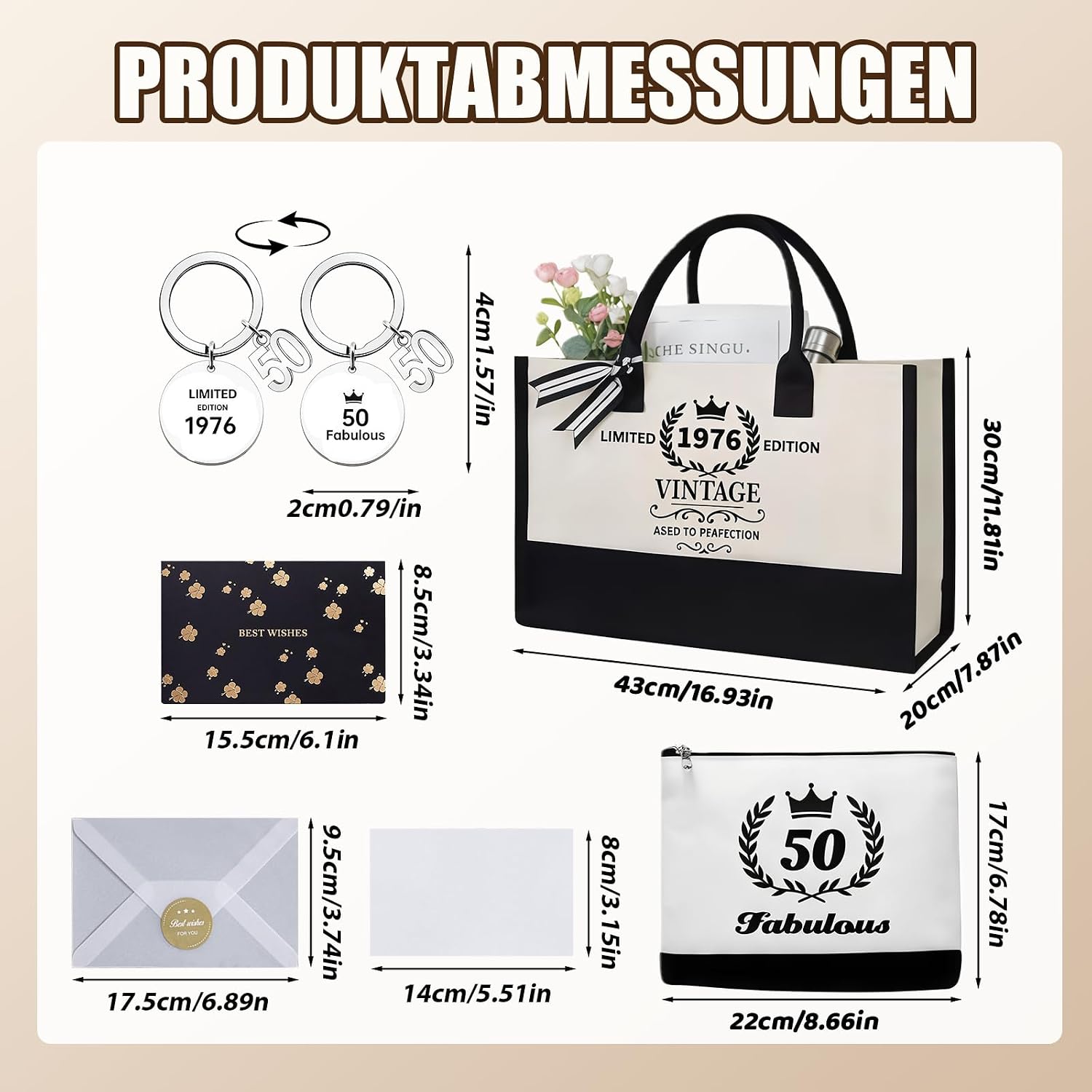 50th Birthday Gifts for Women, Gifts for 50th Birthday Wife Handbag, Cosmetic Bag, Greeting Cards, Envelope Keychain, 50th Birthday Gift for Mum, Girlfriend, Colleague or Sister – Bild 2