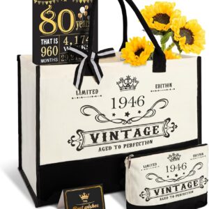 80th Birthday Gift for Women Vintage 1946 Tote Bag Makeup Bag