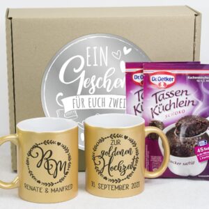 GRAZDesign Golden Wedding Anniversary Gift for 50 Years, Gift Set Coffee Mug with Name, Initials and Date, 330 ml Ceramic