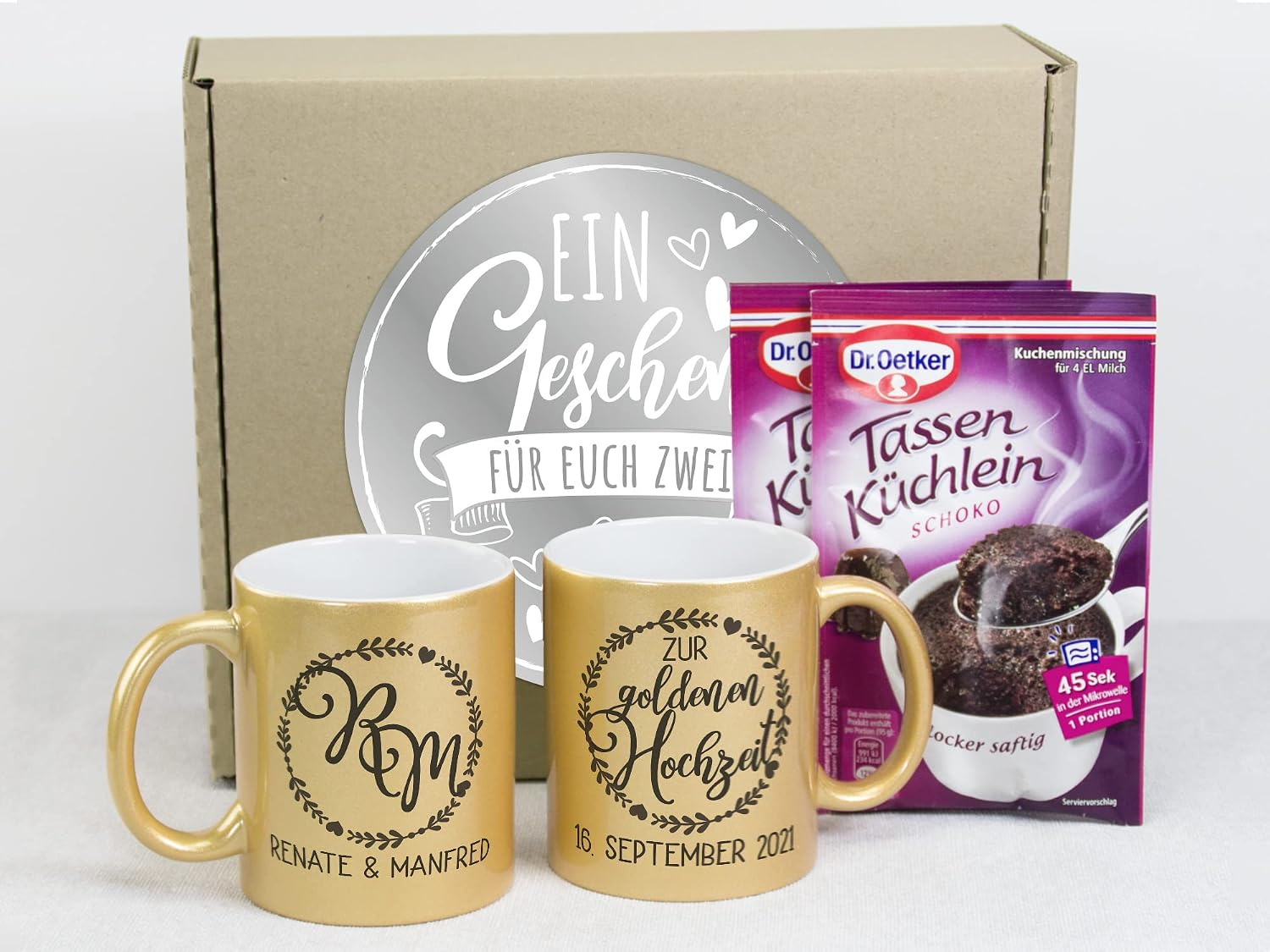 GRAZDesign Golden Wedding Anniversary Gift for 50 Years, Gift Set Coffee Mug with Name, Initials and Date, 330 ml Ceramic
