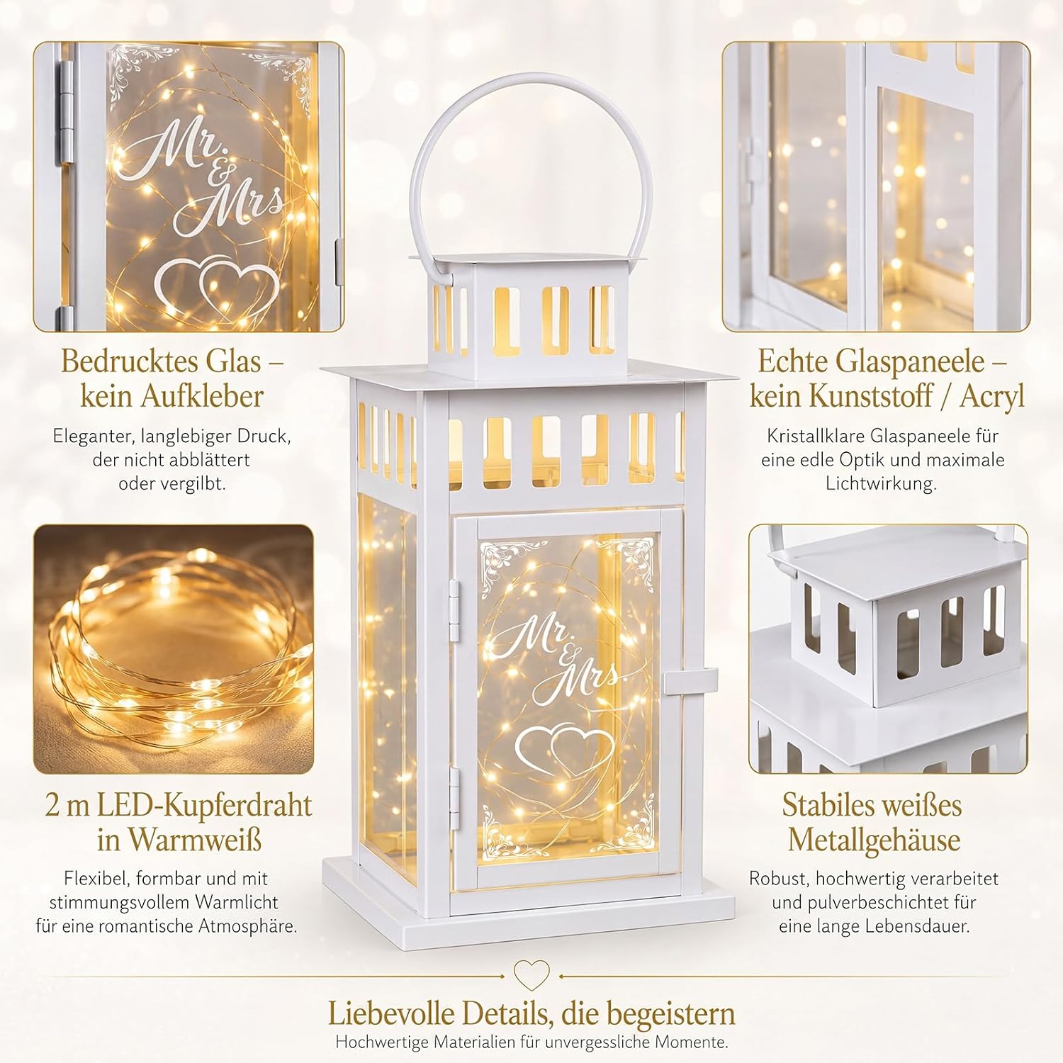 BBTO Mr & Mrs Wedding Lantern with 2 m LED Lights 27 x 15 x 15 cm – Bild 6