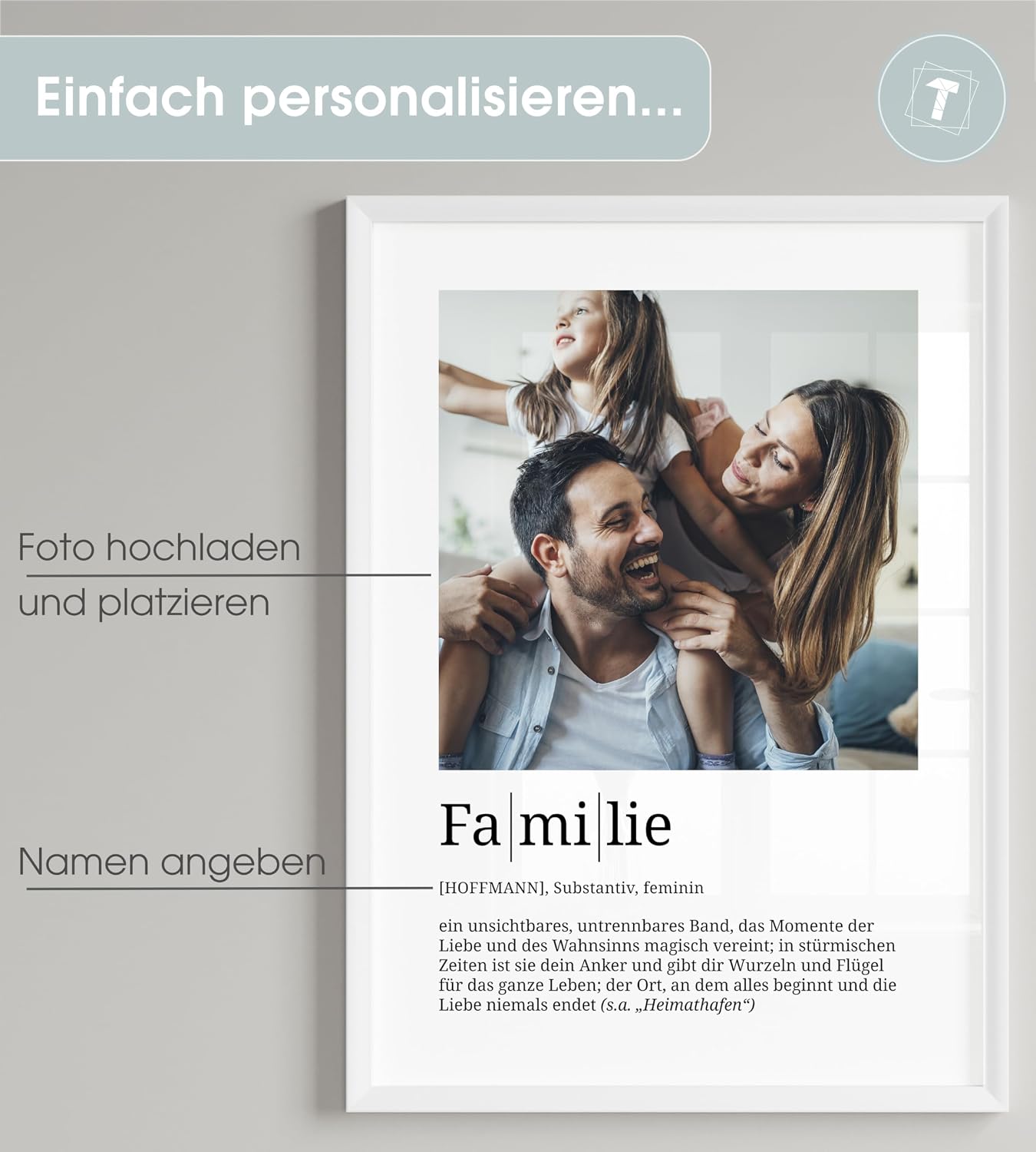 Papierschmiede Personalised Gifts Family, Definition with Photo in DIN A4 (21 x 30 cm) Frame Selectable Ready Framed, Personal Picture as a Gift for Mother's Day, Father's Day, Christmas, Birth – Bild 3