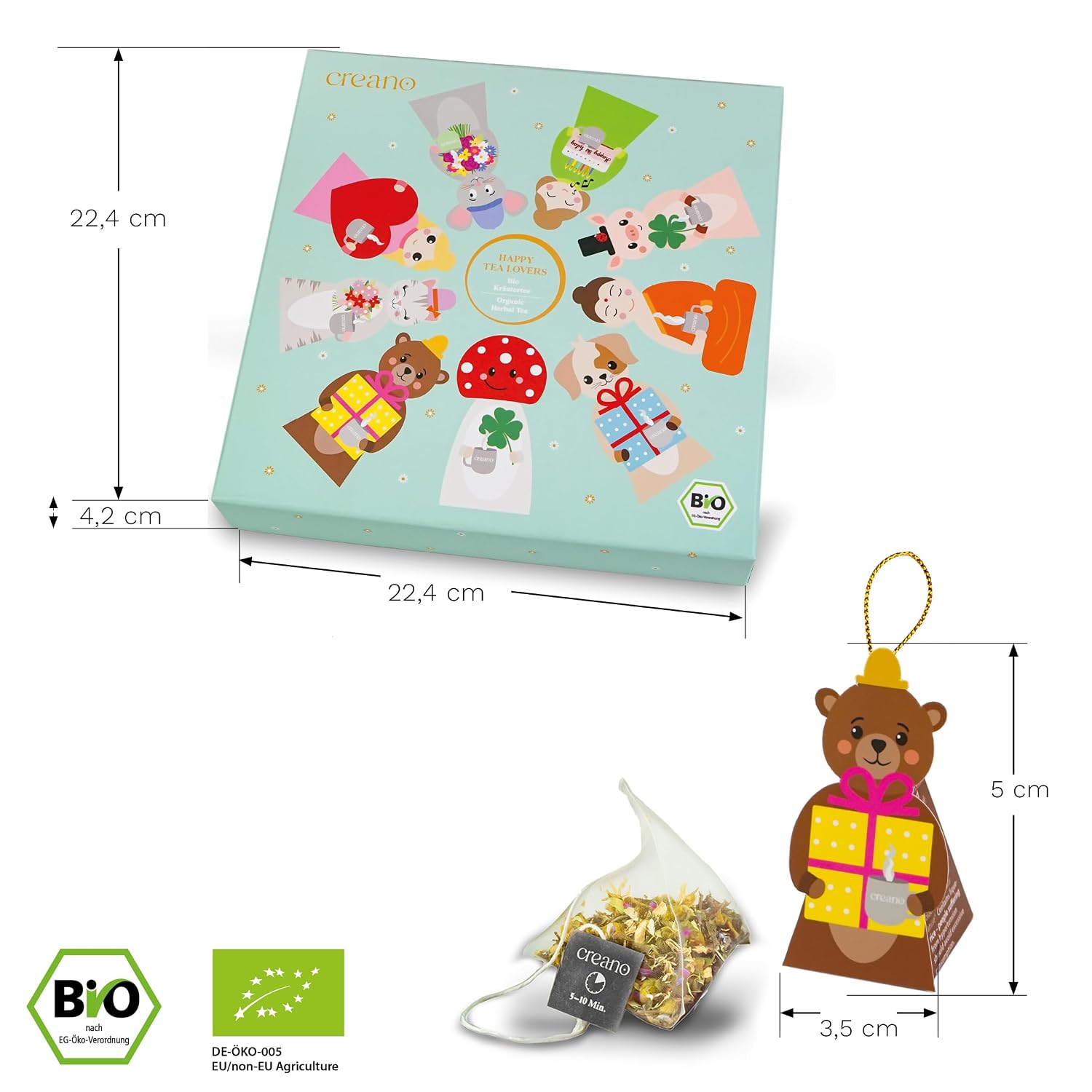 Creano Organic Herbal Tea Gift Set "Tea Lovers" – 9 Pyramid Tea Bags in 9 Cute Figures to Give as a Gift – 22.5 g – Bild 3