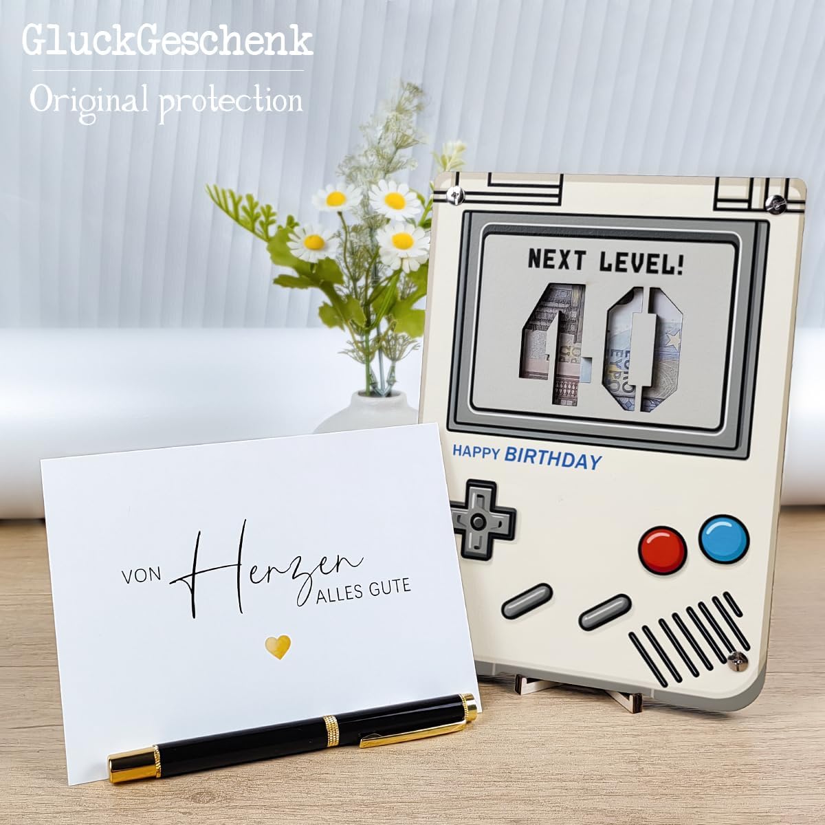 XL 40th Birthday Women Men Money Gifts, 40th Retro Wooden Game Console with Greeting Cards, Funny Games Gift for 40th Birthday Man Woman - Next Level! 40 – Bild 7