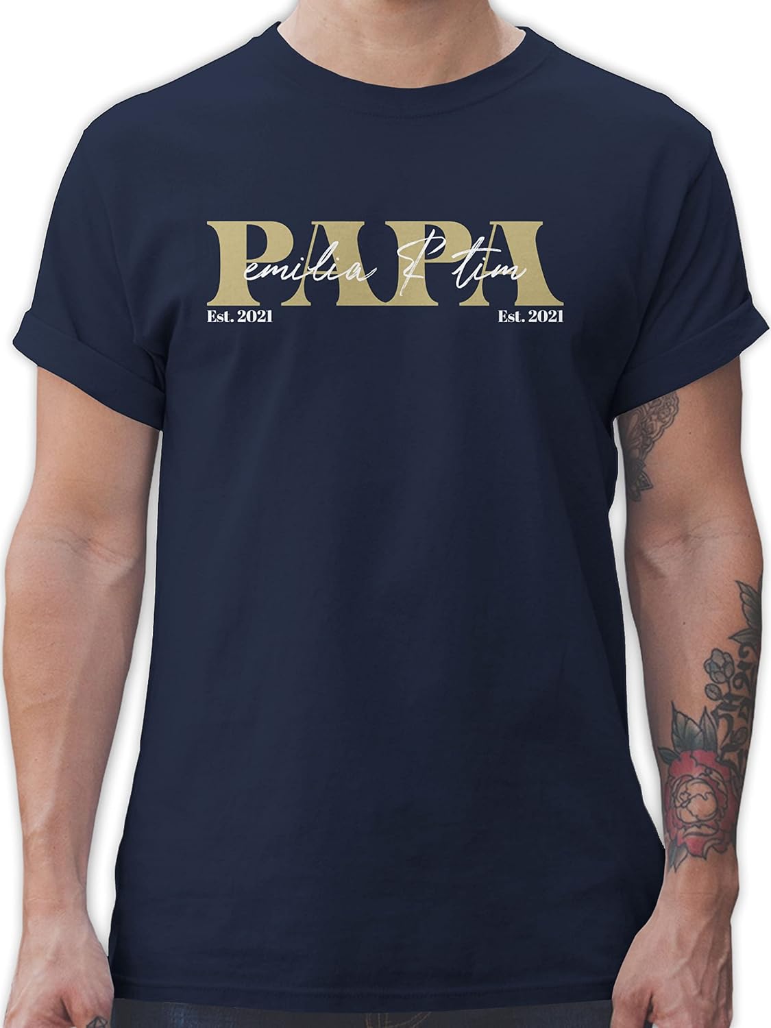 Geschenk mit Namen personalisiert by Shirtracer - Men's T-Shirt for Father's Day - Dad Gift with Name Children Date Birth Year I Christmas I Birthday