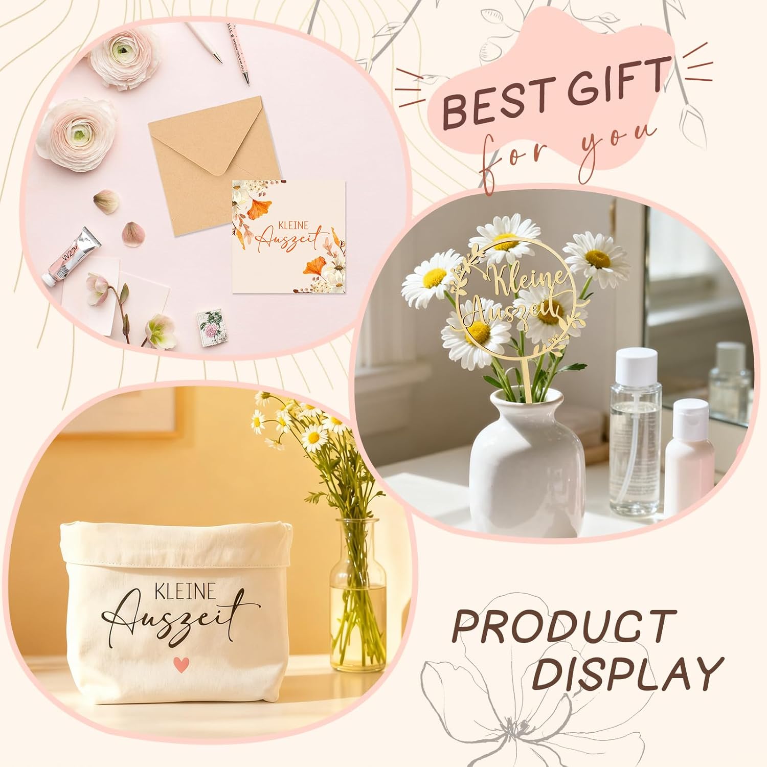 Small Time Out Gift, Wellness Gift Set for Women - Small Time Out Basket, Wooden Decorations, Card and Envelope, Relaxation Gift for Women, Mother, Girlfriend (Break) – Bild 3