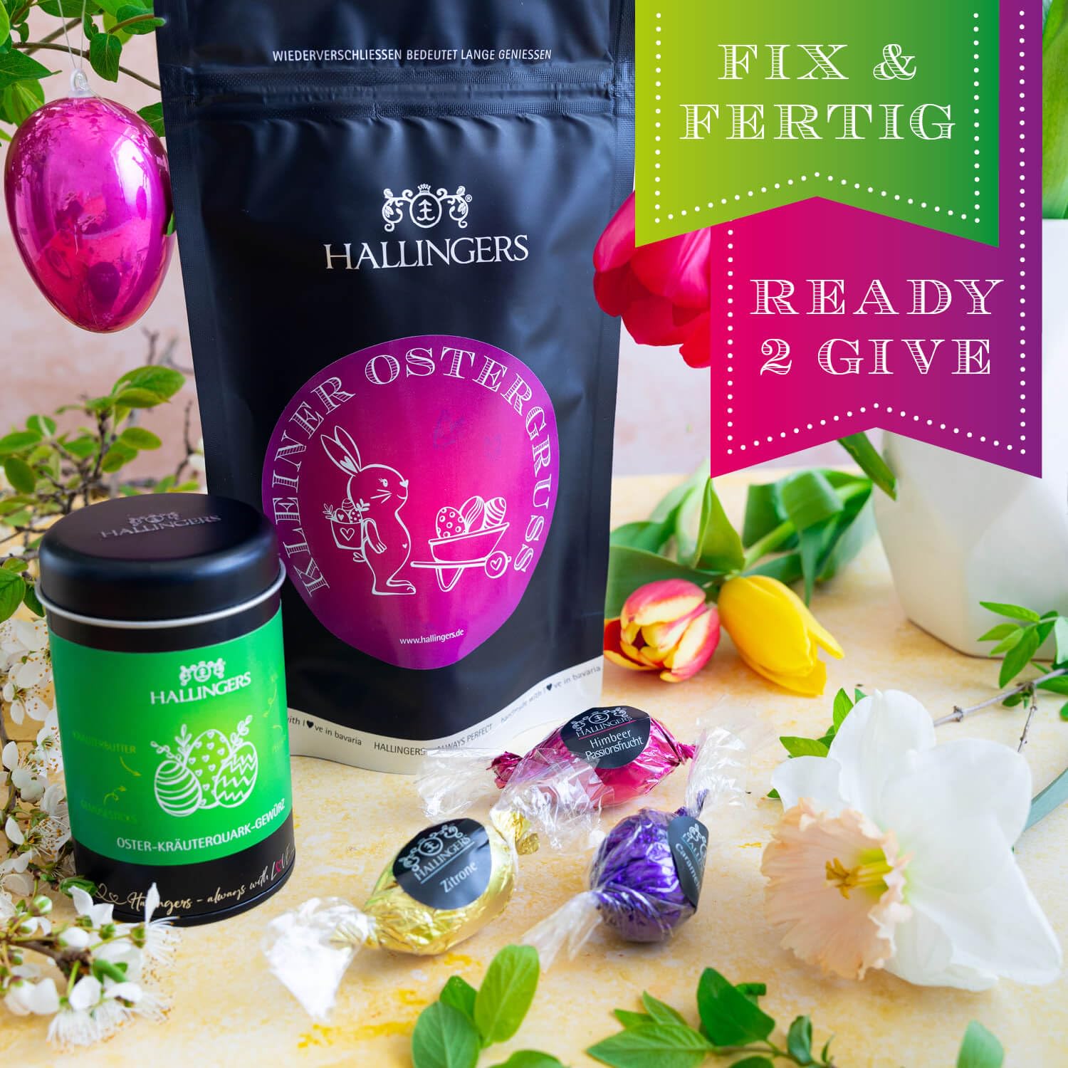 Hallingers Genuss Manufaktur Delicatessen Easter Gift Set – Quality in a Wonder Bag "Little Easter Gr..." Small Easter Nest Chocolates Easter Eggs & Easter Curd Spice, Easter Basket for Women Girls – Bild 3