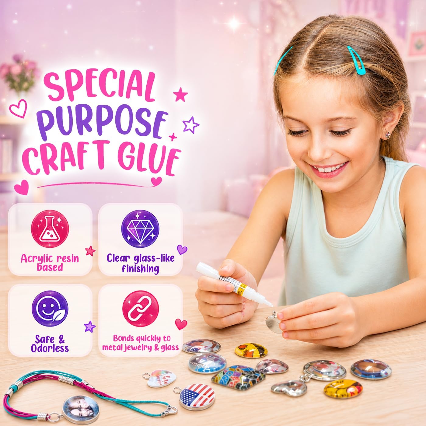 Girls Jewellery Making Kit DIY Necklace Pendant and Bracelet Craft Set with Glass Beads & Charms - Fashion Accessories, Craft Accessories. Ideal as a Handmade Gift & Group Activity – Bild 6