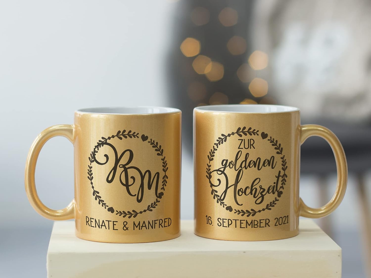 GRAZDesign Golden Wedding Anniversary Gift for 50 Years, Gift Set Coffee Mug with Name, Initials and Date, 330 ml Ceramic – Bild 3