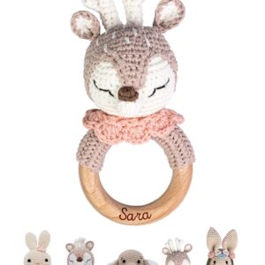 wunderwunsch Grasping Toy, Baby Rattle, Teething Ring Baby Personalised