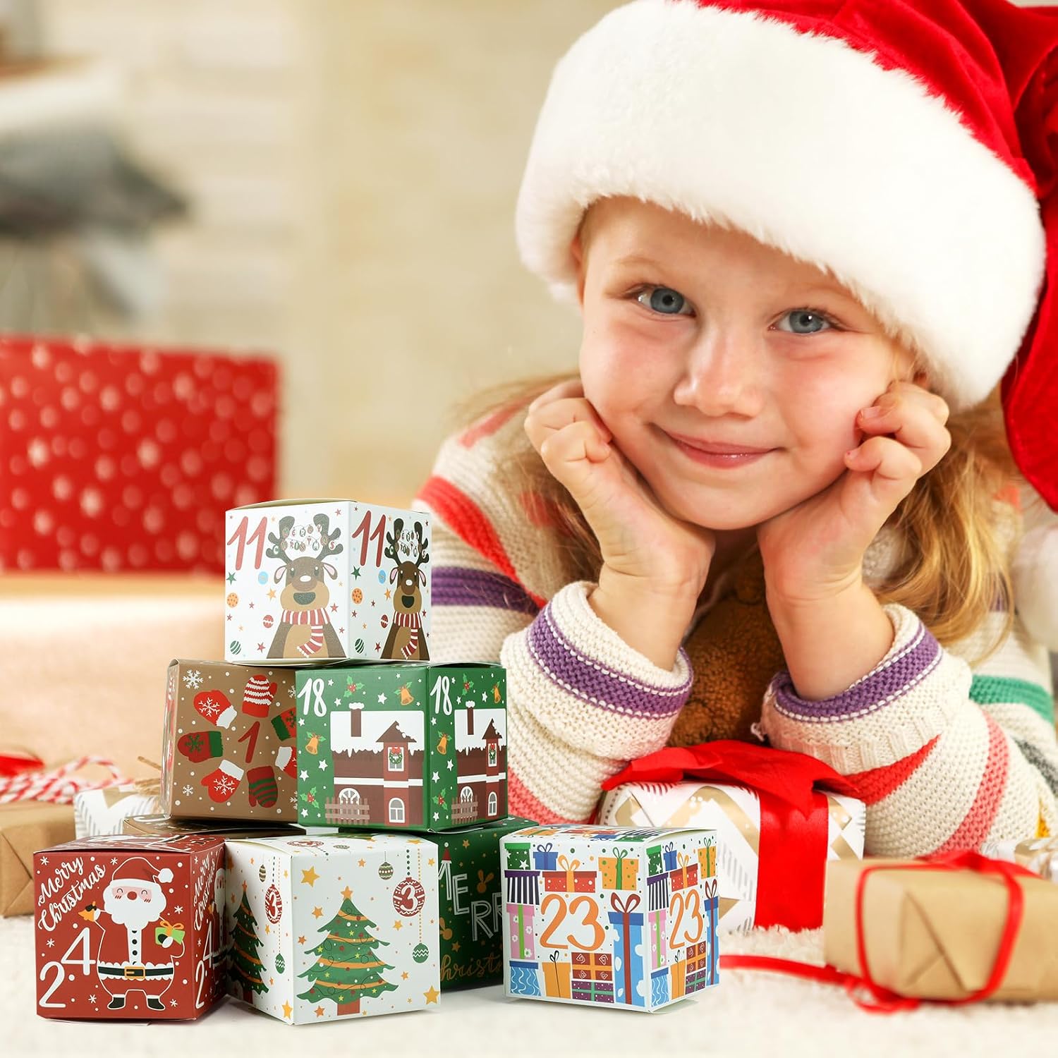 TAIYOU Pack of 24 Christmas Calendar Boxes 7 cm Advent Calendar for Filling Christmas Paper Boxes Advent Calendar Sweets Box Christmas Cookies Boxes Gift Boxes – Bild 4