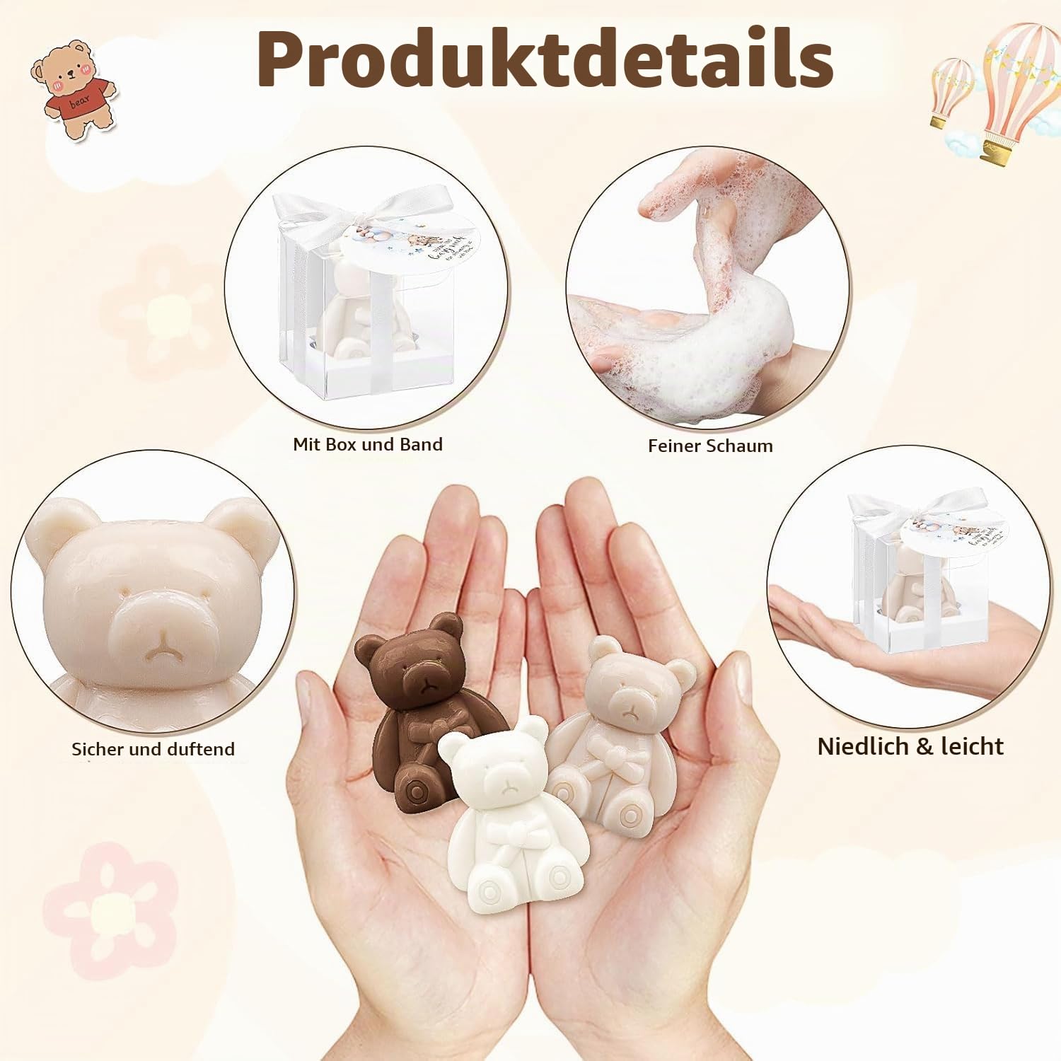 36 Pieces Bear Baby Shower Gifts, Bear Soap Party Favors with Thank You Cards and Boxes for Baby Shower Decoration, Guest Gift, Wedding Supplies (White and Brown) – Bild 3