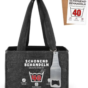 WenmthG 40th Birthday Man Woman Funny Beer Gifts Men's Handbag with Bottle Opener and Greeting Cards, Birthday Gift Beer Bag Men for 6 Beer Bottles