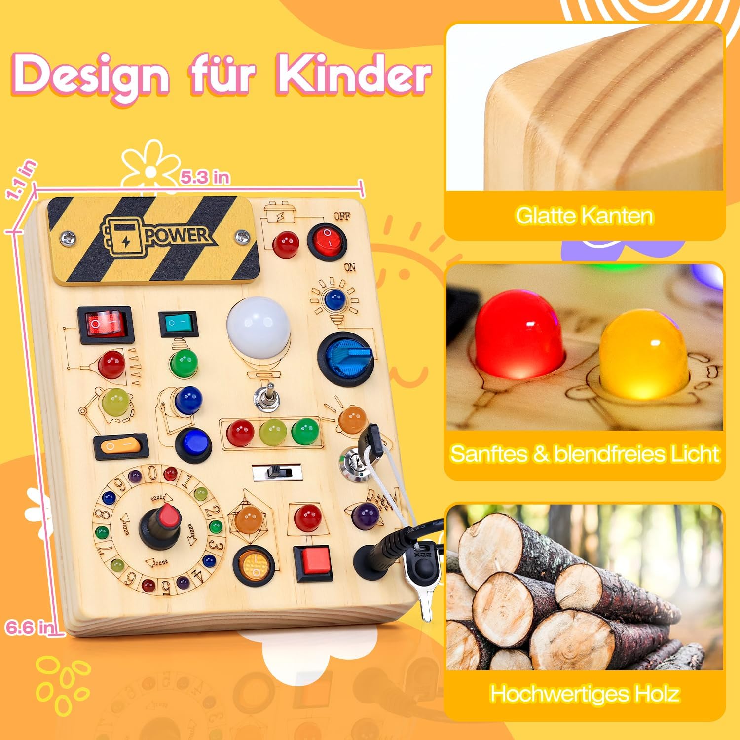 EchoToys Montessori Toy Busy Board from 1 Year Wooden Activity Board – Bild 6