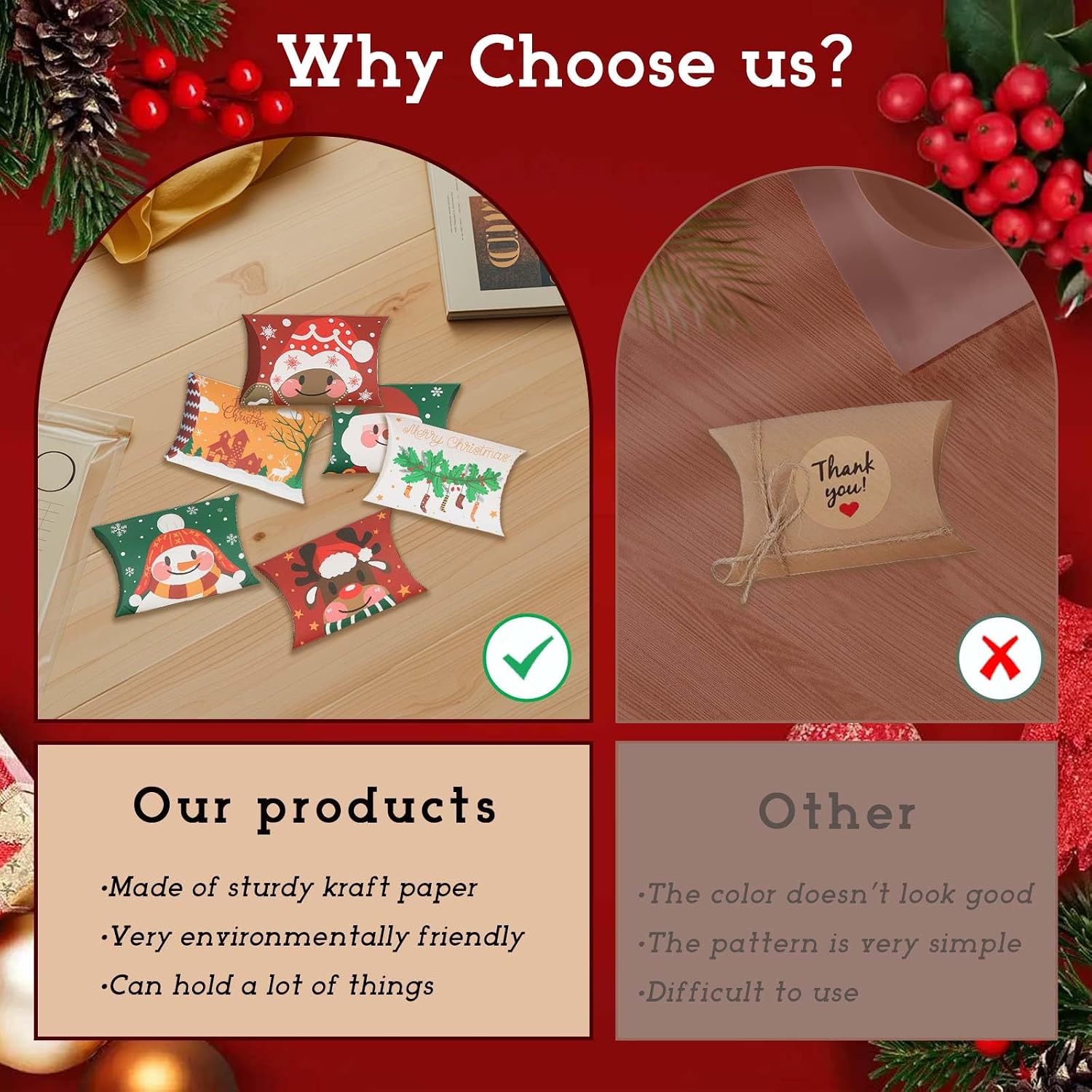 Christmas Gift Box 24 Pieces - Small Kraft Paper Gift Boxes with 8 Designs - 12 x 7.2 x 2.5 cm - Ideal for Cookies, Sweets & Small Gifts - Perfect for Advent Calendar, Pa – Bild 7