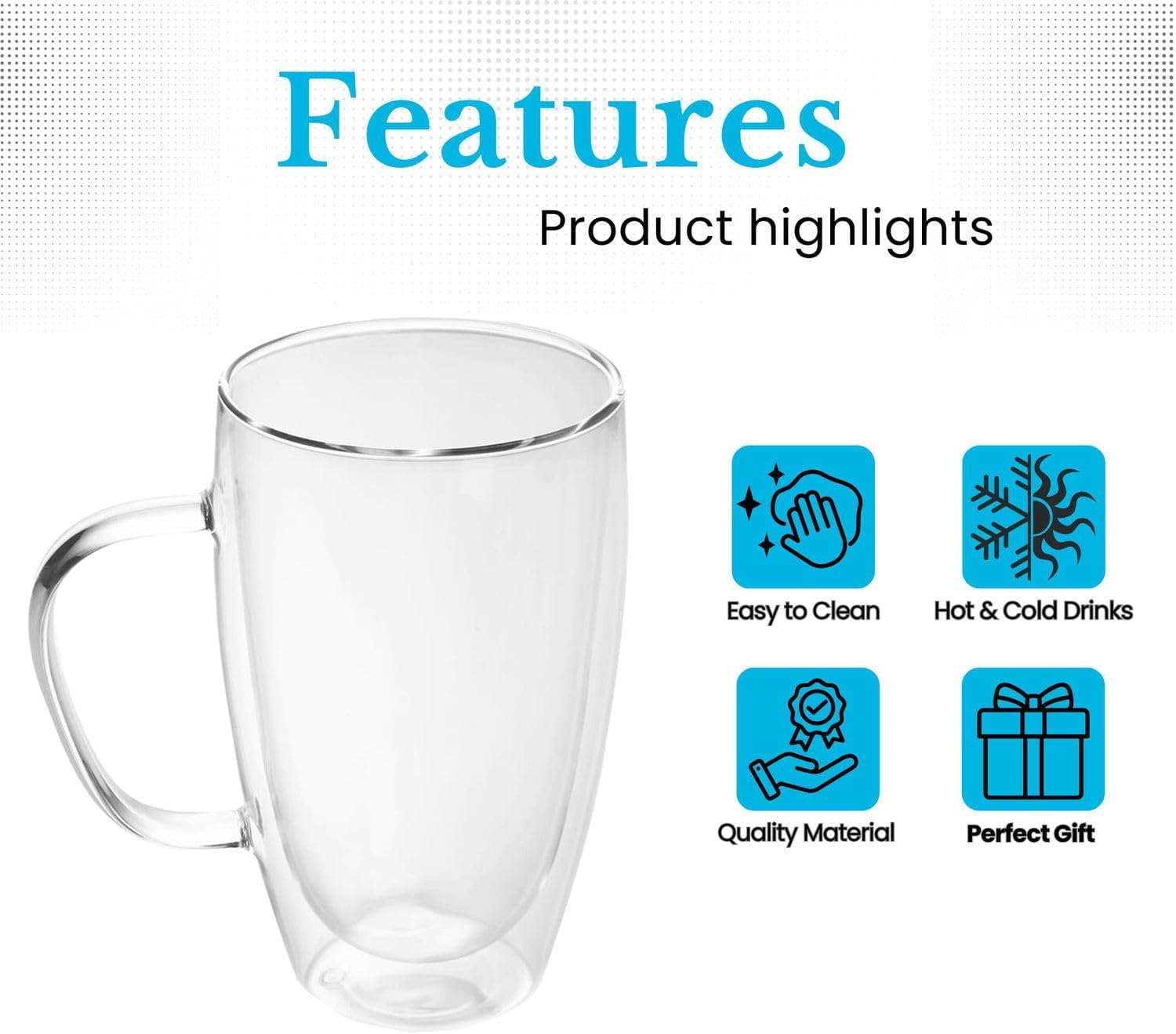 Intirilife Double-Walled Thermal Coffee Mug / Tea Mug, Glass – Bild 3