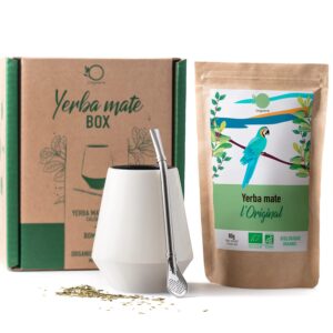 ORIGEENS MATE TEE SET mit Mate Becher, Bombilla, und BIO Yerba Mate Tee | Design Mate Tee Becher aus Keramik – Portugal | Originelles Geschenkset