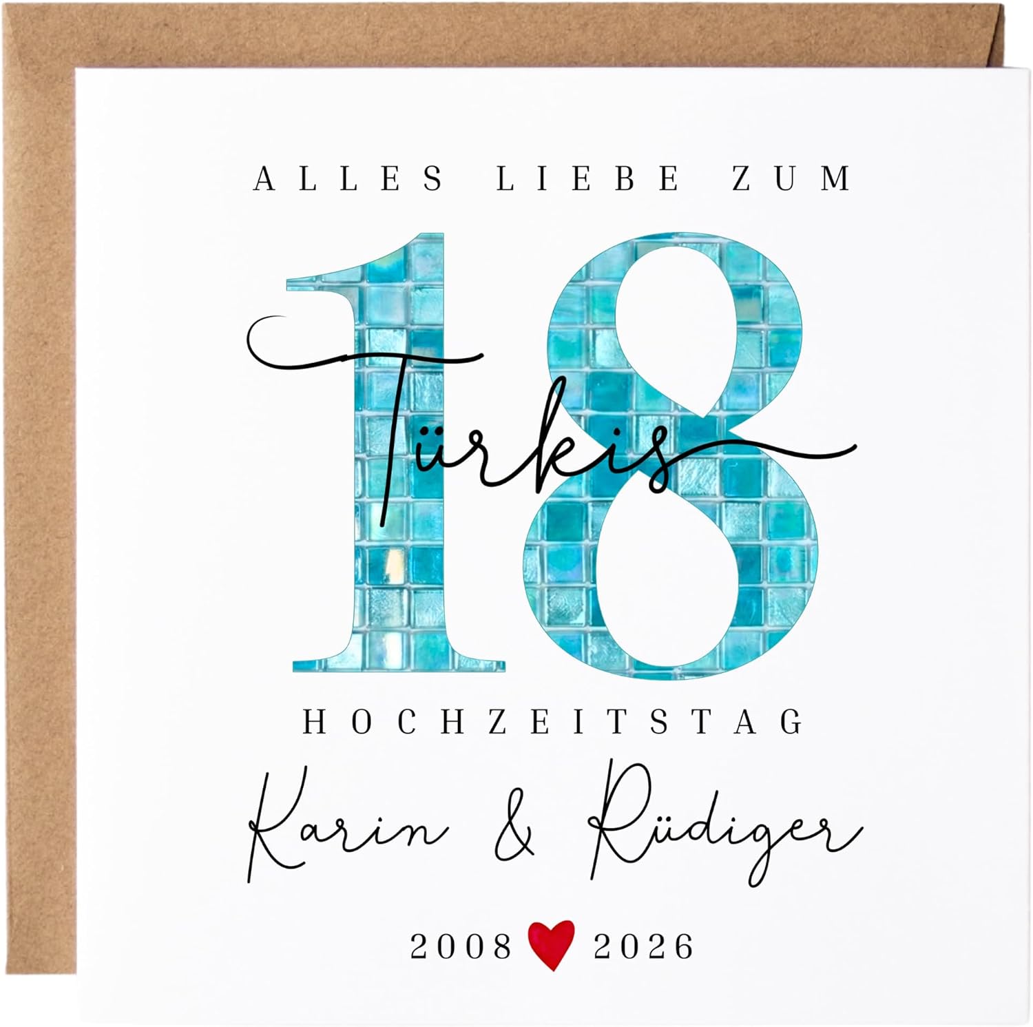 18th Wedding Anniversary Gift Turquoise Wedding Card Premium Congratulations Card Turquoise Wedding Folding Card for 18th Anniversary Personalised with Name Wedding Anniversary