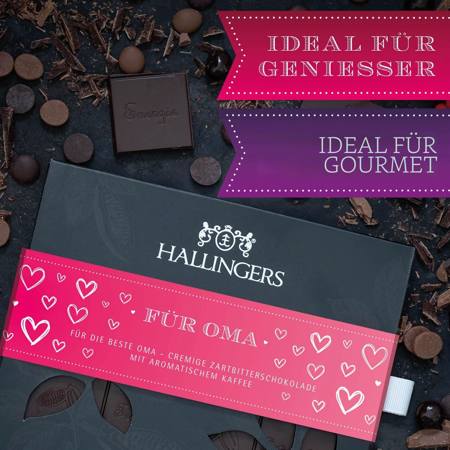 Hallingers Genuss Manufaktur Vegan Chocolate Mother's Day Gift - Bar Made of Handmade Fine Cocoa without Alcohol Elegant Cardboard "Für Oma" Coffee Gift Idea for Mum Grandma – Bild 3