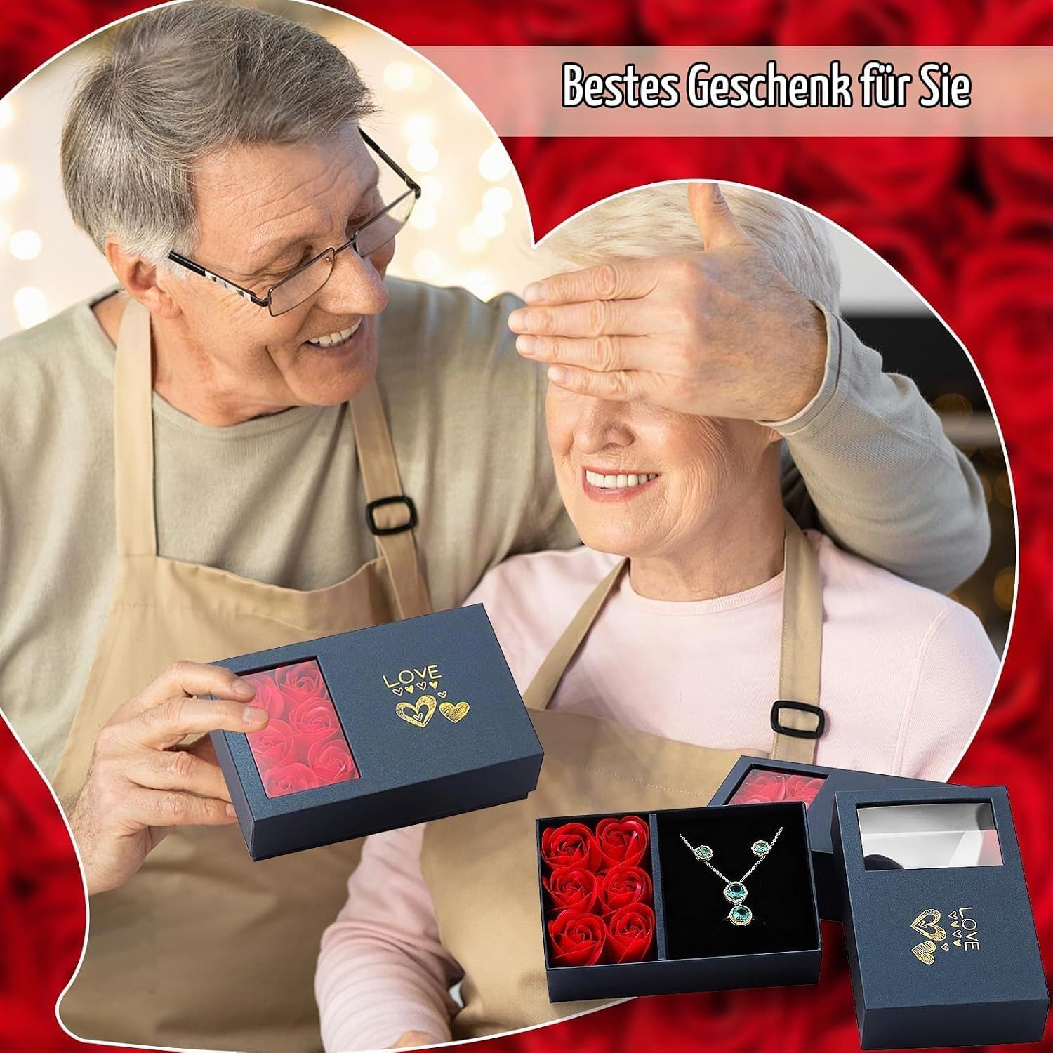 Rose Jewellery Gift Box, Jewellery Boxes for Ring, Earring, Necklace, Bracelet, Flower Jewellery Box for Valentine's Day, Mother's Day, Jewellery Gift Packaging – Bild 5