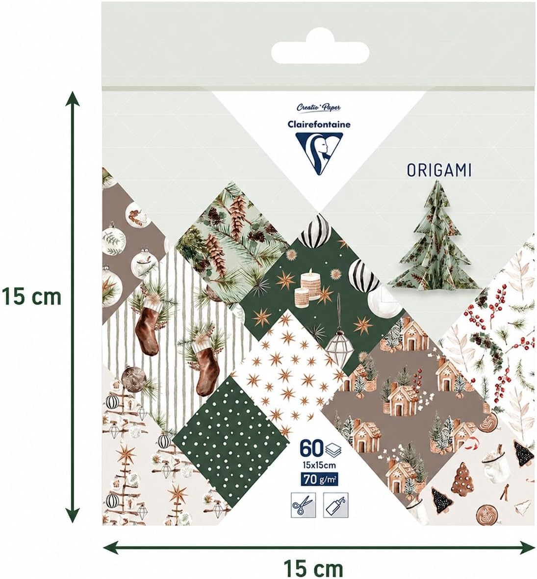 Clairefontaine 95638C 60 Sheets Origami Paper 15 x 15 cm 70 g Christmas Cosy – Bild 2