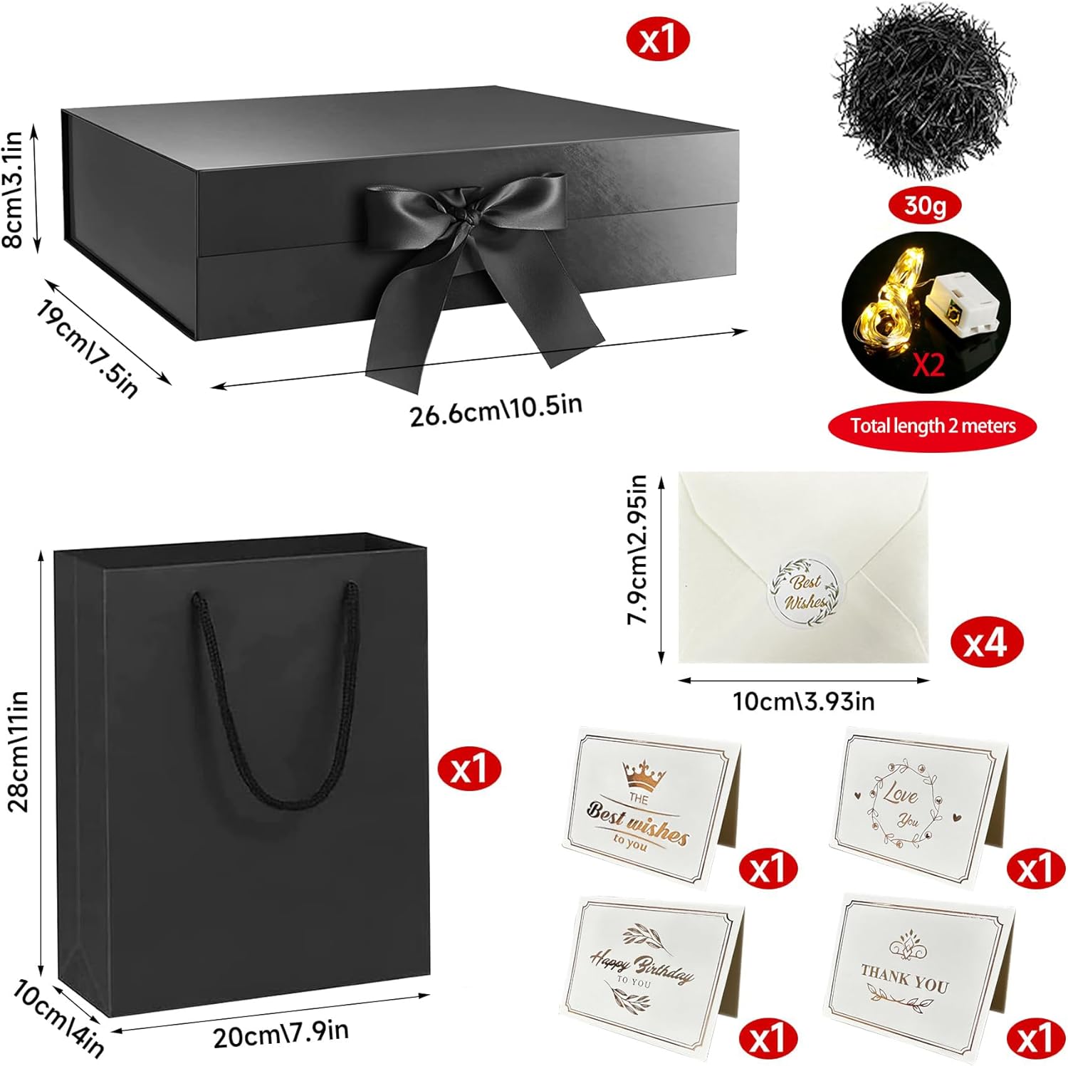 YeahBoom Gift Box with Bow, Box + Bag + Ribbon + Light, Magnetic, Gift Box with Lid, Gift Box with Ribbon, Gift Box for Gifts, Valentine's Day – Bild 3