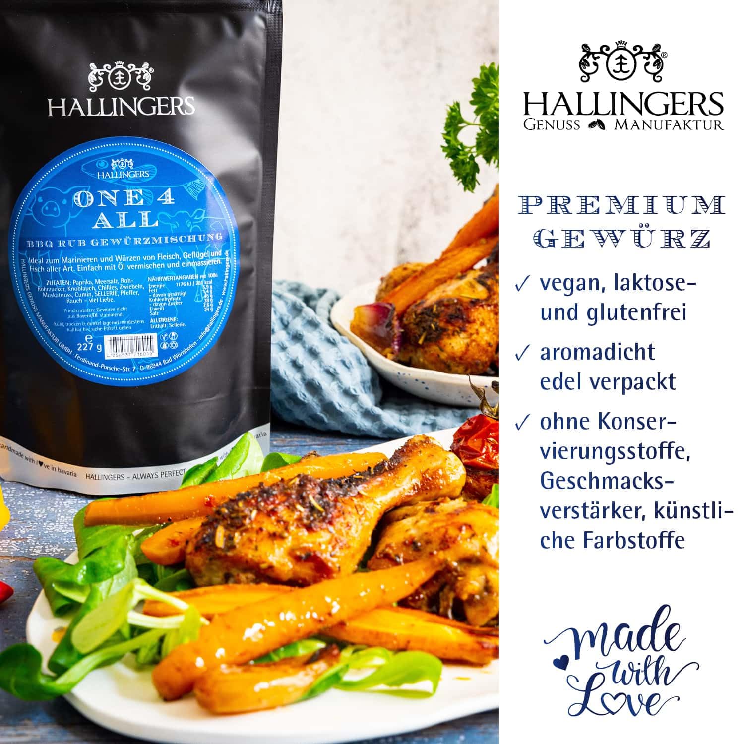 Hallingers Genuss Manufaktur Feinkost Father's Day Gift Set – XL Gift Basket "Father's Day Bag Blue" Large Gift Chocolate Bar, 9 Chocolates & Spice Rub, Gift Idea for Dad Grandpa – Bild 2