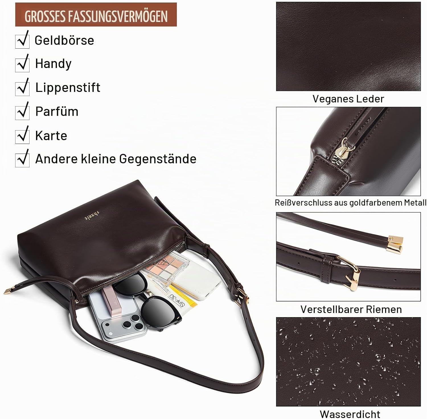 Shrrie Small Shoulder Bag for Women Soft PU Vegan Leather Shoulder Bags Crossbody Bag with Adjustable Wide Strap – Bild 5