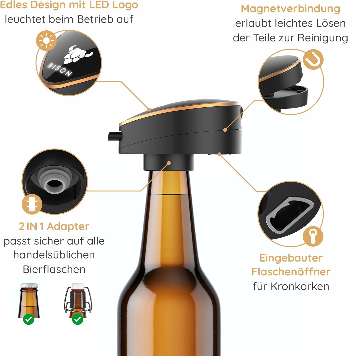 BISON Beer Sonicator | Ultrasonic Bottle Attachment for Beer Like Freshly Tapped | Gifts for Men – Bild 4