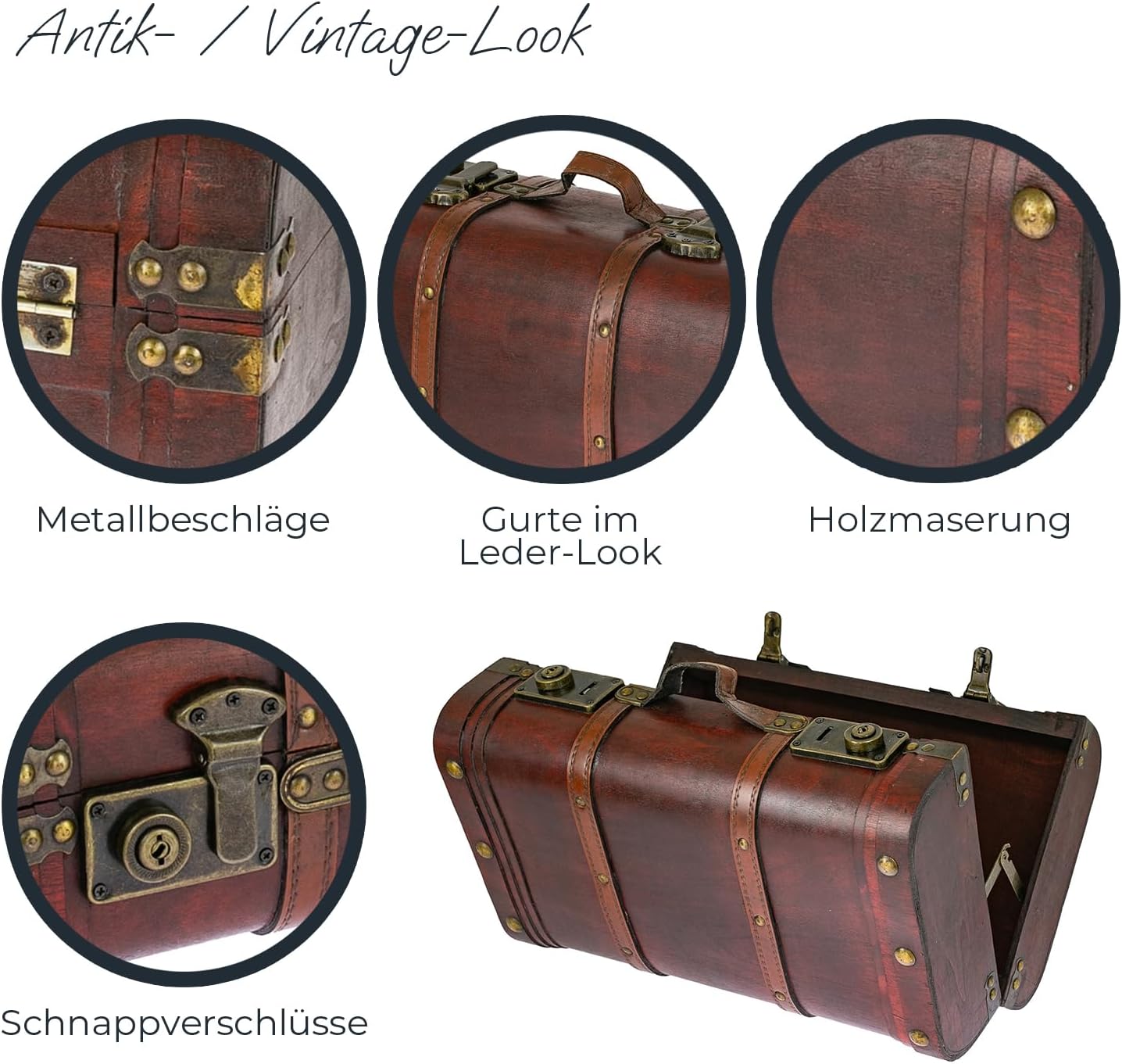 HMF 6412-140 Wooden Treasure Chest, Vintage Suitcase, 40 x 23.5 x 16.5 cm, Large, Peru – Bild 4