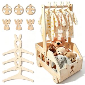 Baby Shower Gift with Handle, 35 x 25 x 56 cm Baby Storage Basket with 4 Children’s Hangers & 6 Angel Day, Wooden Baby Gift Basket, Baby Basket Newborn for Pregnant Women, New Parents for Clothes