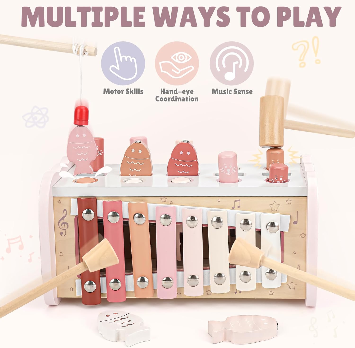 Joyreal Montessori Toy from 1 Year - Hammer Game Wooden Toy Baby, Xylophone Children 1 Year, Fishing Game Motor Skills Toy, Educational Toy Gifts from 1 2 3 Years Girls Boys – Bild 6